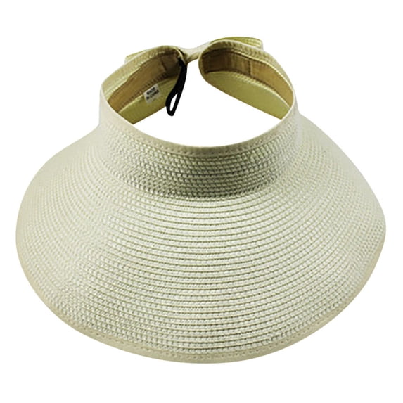 Women Sun Visors Foldable Straw Hats Summer Beach Packable Hat Floppy Wide Brim Cap Deep Style, Adjustable Topless Beach Hat QURATI