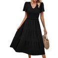thumbnail image 1 of Women Sundress Summer Floral Short Sleeve Wrap V Neck A-Line Midi Dress Black L, 1 of 8