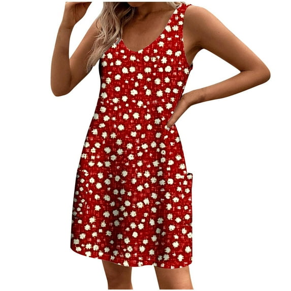 Women Sundress with Pockets 2025 Funny Floral Print Baggy Sleeveless A-line Dress Flowy Casual Tank Dresses for Beach