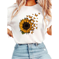 thumbnail image 1 of Women Sunflower Butterfly Cluster Graphic Tees T Shirt Tops Round neck Printed Cotton T Shirt White S-5XL, 1 of 4