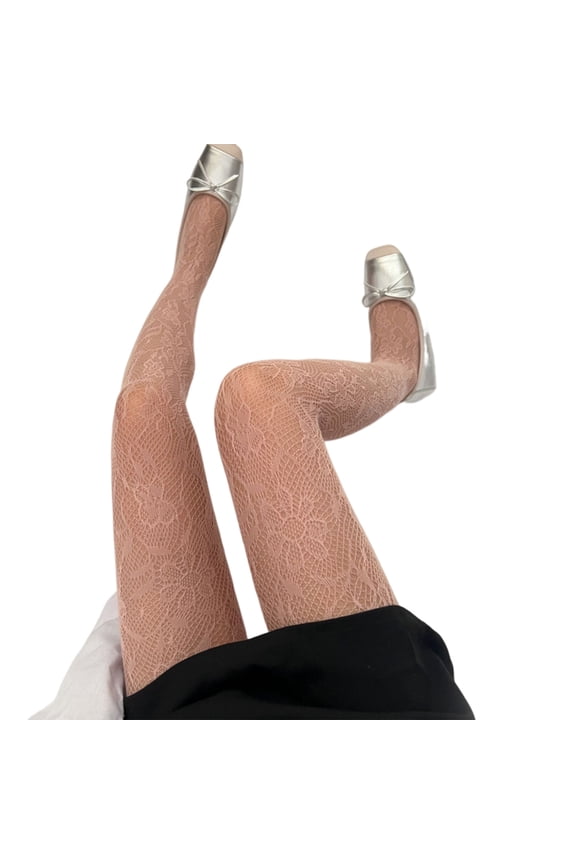 Women Sunflower Jacquard Patterned Fishnet Tights Hollowed Sheer Mesh Pantyhose