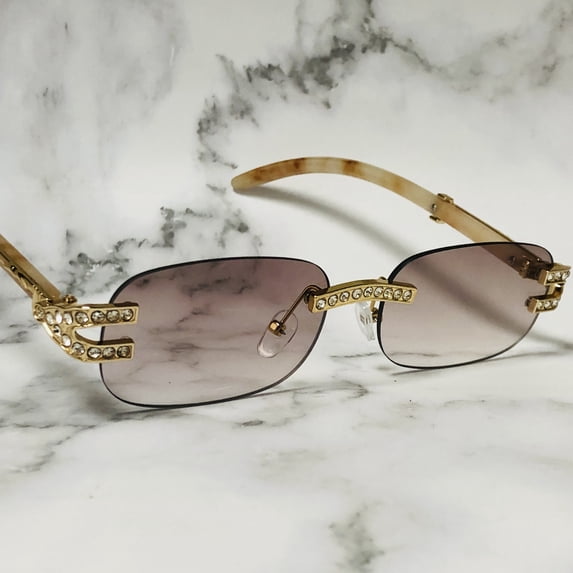 Diamond Sunglasses Men Hip Hop Shades Square Rimless