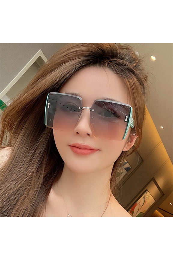 Women Sunglasses Rectangle Shape Frame Cool Style No Rim Smooth Anti-UV Block Sunlight Vacation Beach Spectacles Outdoor Eyewear