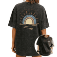 thumbnail image 1 of Women Sunshine On My Mind Boho Rainbow Sunset Multicolor Graphic Tees T Shirt Tops Round Neck Cotton Washed T Shirt Black S-2XL Plus Size, 1 of 5