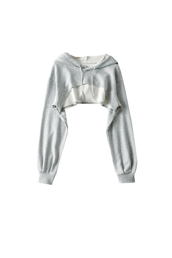 Women Super Crop Pullover Sweatshirt Y2K Cute Long Sleeve Drop Shoulder Hooded Sweatshirts Drawstring Hoodies Top