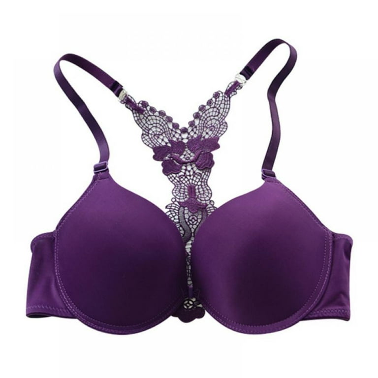 Super Gather Sexy Underwear Set Women Bras Deep V Purple Brassiere