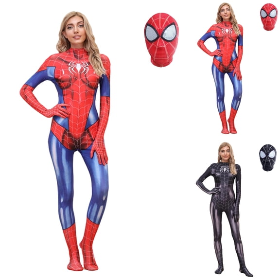 Women Superhero Costume Zentai Bodysuit with Detachable Mask Stretch Jumpsuit for Halloween Cosplay Party and Comic Convention,Size 130