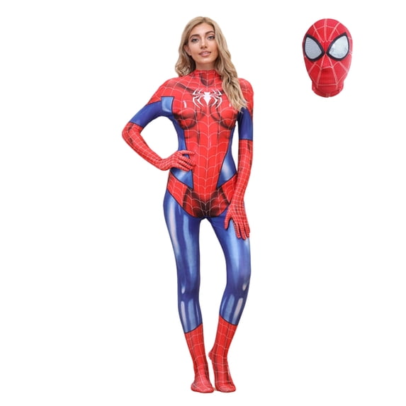 Women Superhero Costume Zentai Suit Elastic Catsuit 3D Printed Jumpsuit with Mask for Comic Con Halloween