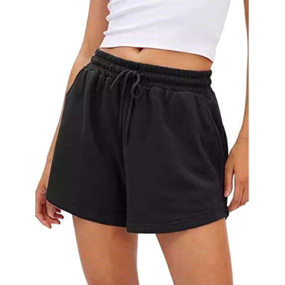 Women Sweat Shorts Casual Summer Comfy Lounge High Waisted Cotton Shorts with Pockets Black M
