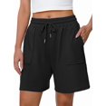 thumbnail image 1 of Women Sweat Shorts Casual Summer Loose Athletic Short Drawstring Waist Lounge Running Shorts with Pockets Black S, 1 of 7