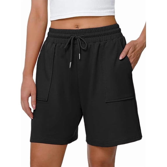 Women Sweat Shorts Casual Summer Loose Athletic Short Drawstring Waist Lounge Running Shorts with Pockets Black S