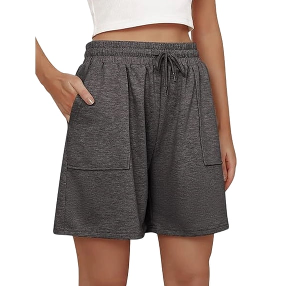 Women Sweat Shorts Summer Loose Athletic Short Drawstring Waist Lounge Running Shorts with Pockets Dark Gray XXL