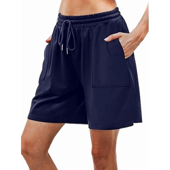 Women Sweat Shorts Summer Loose Athletic Short Drawstring Waist Lounge Running Shorts with Pockets Navy Blue S