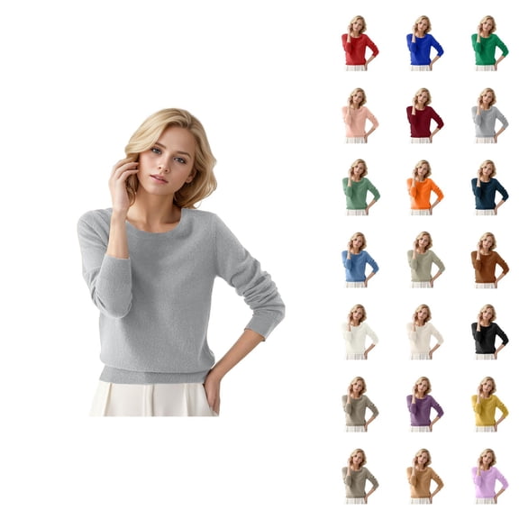 Women Sweater 2026 Fall Winter Trendy Long Sleeve Crewneck Plain Soft Knitted Sweaters Pullover Top