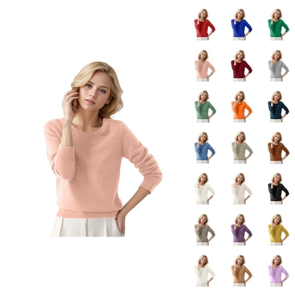 Women Sweater 2026 Fall Winter Trendy Long Sleeve Crewneck Plain Soft Knitted Sweaters Pullover Top
