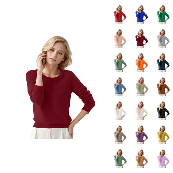 Women Sweater 2026 Fall Winter Trendy Long Sleeve Crewneck Plain Soft Knitted Sweaters Pullover Top