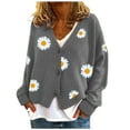 thumbnail image 1 of Women Sweater Cardigans Floral Printing Long Sleeve Crew Neck Cropped Button Up Warm Knitted Coat Gray XXL, 1 of 4