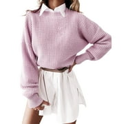 KIAPEISE Women Sweater Classic Long Sleeve Cropped Pullover Sweater for Fall All Match