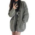 thumbnail image 1 of Women Sweater Coat V-Neck Long Sleeve Solid Color Knitting Coat with Large Pockets Mid-Length Loose Fit Sweater Cardigan, 1 of 8