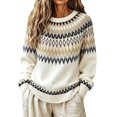 thumbnail image 1 of Women Sweater Color Block Casual Relaxed Long Sleeve Tops Fall Winter Round Neck Pullover Blouse Daily Wear, 1 of 5