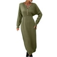 thumbnail image 1 of Women Sweater Dress Long Sleeve Button V Neck Oversized Casual Loose Fall Waffle Knit Long Dress Midi Dress for Women Bodycon Wrap Dress Green M, 1 of 4