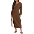 thumbnail image 1 of Women Sweater Dress Long Sleeve Button V Neck Oversized Casual Loose Fall Waffle Knit Long Dress, 1 of 8
