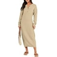 thumbnail image 1 of Women Sweater Dress Long Sleeve Button V Neck Oversized Casual Loose Fall Waffle Knit Long Dress, 1 of 8