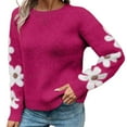 thumbnail image 1 of Women Sweater Elegant Floral Jacquard Knit Pullover Sweaters Stylish Comfortable Knitwear Fall Sweater Hot Pink XL, 1 of 4