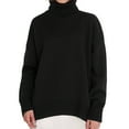thumbnail image 1 of Women Sweater High Collar Long Sleeve Ribbed Trim Pullover Tops Loose Fit Solid Color Mid-length Knitting Tops, 1 of 1
