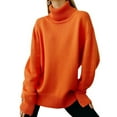 thumbnail image 1 of Women Sweater High Collar Long Sleeve Ribbed Trim Pullover Tops Loose Fit Solid Color Mid-length Knitting Tops, 1 of 8