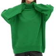 thumbnail image 1 of Women Sweater High Collar Long Sleeve Ribbed Trim Pullover Tops Loose Fit Solid Color Mid-length Knitting Tops, 1 of 8