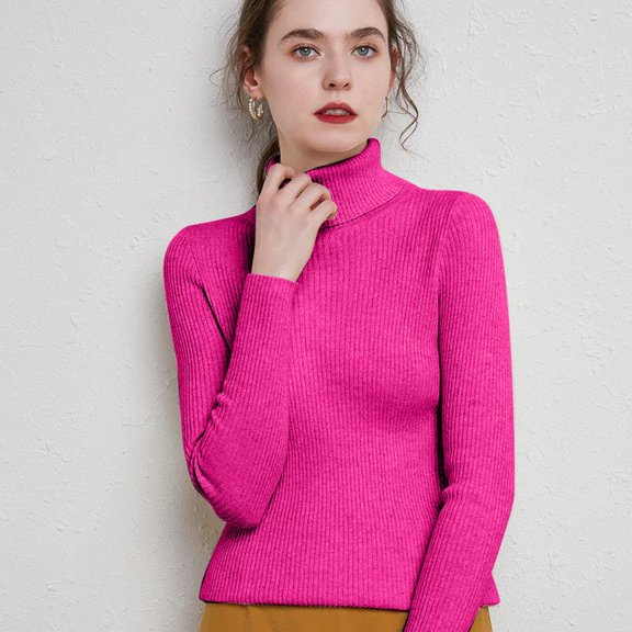 Women Sweater High Neck Soft Blend Pullover Sweater Long Sleeve Knitted Casual Loose Fit Comfortable Warm Winter Fashion