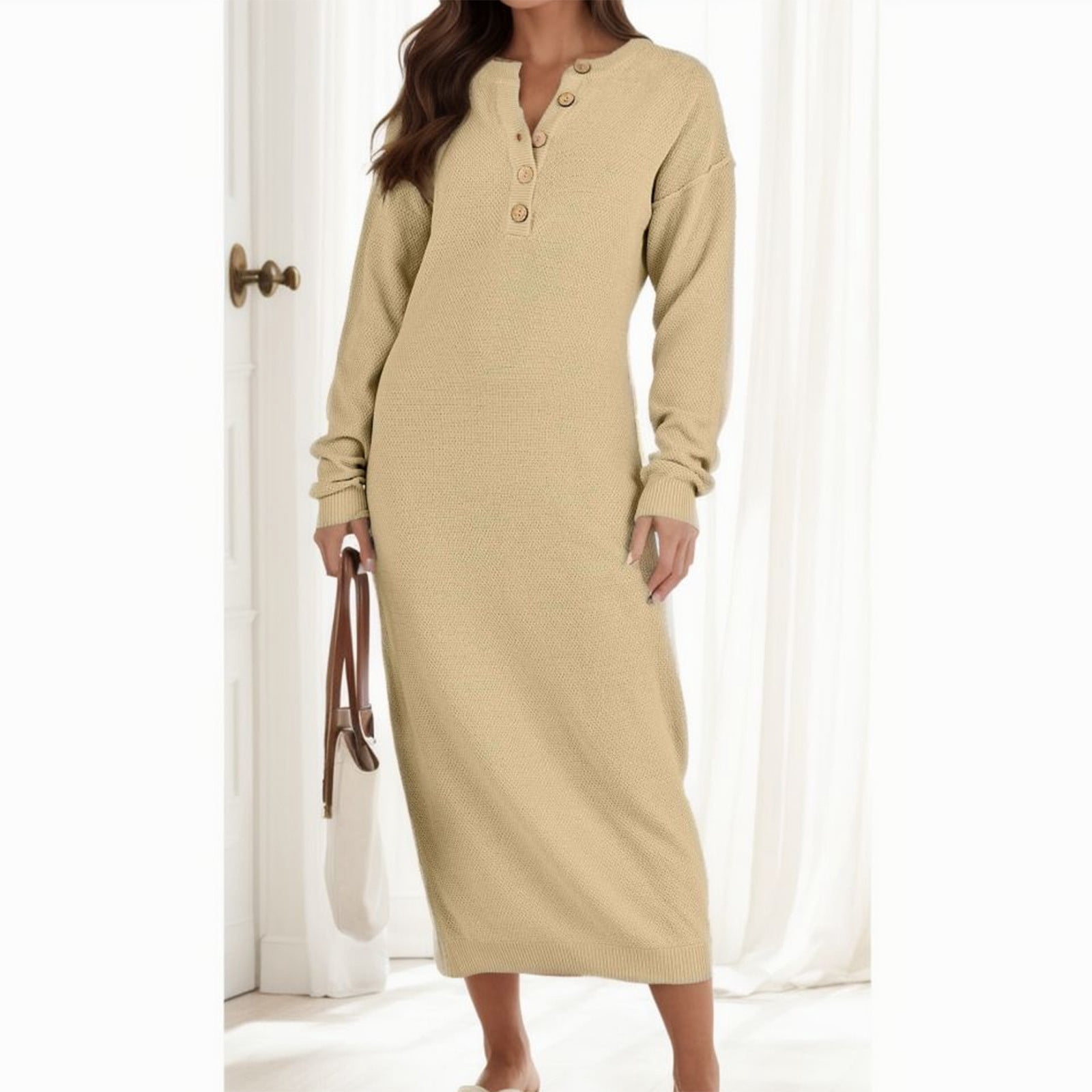 knee length dresses for ladies Judit Thick Cotton Knit Maxi S-L – OMNIA