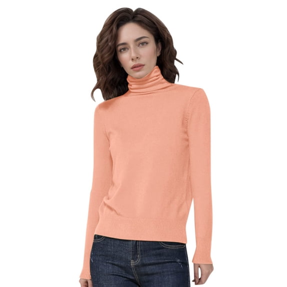 Women Sweater Merino Wool Turtleneck Long Sleeve Tops Fall Winter Thermal Knit Blouse Daily Wear