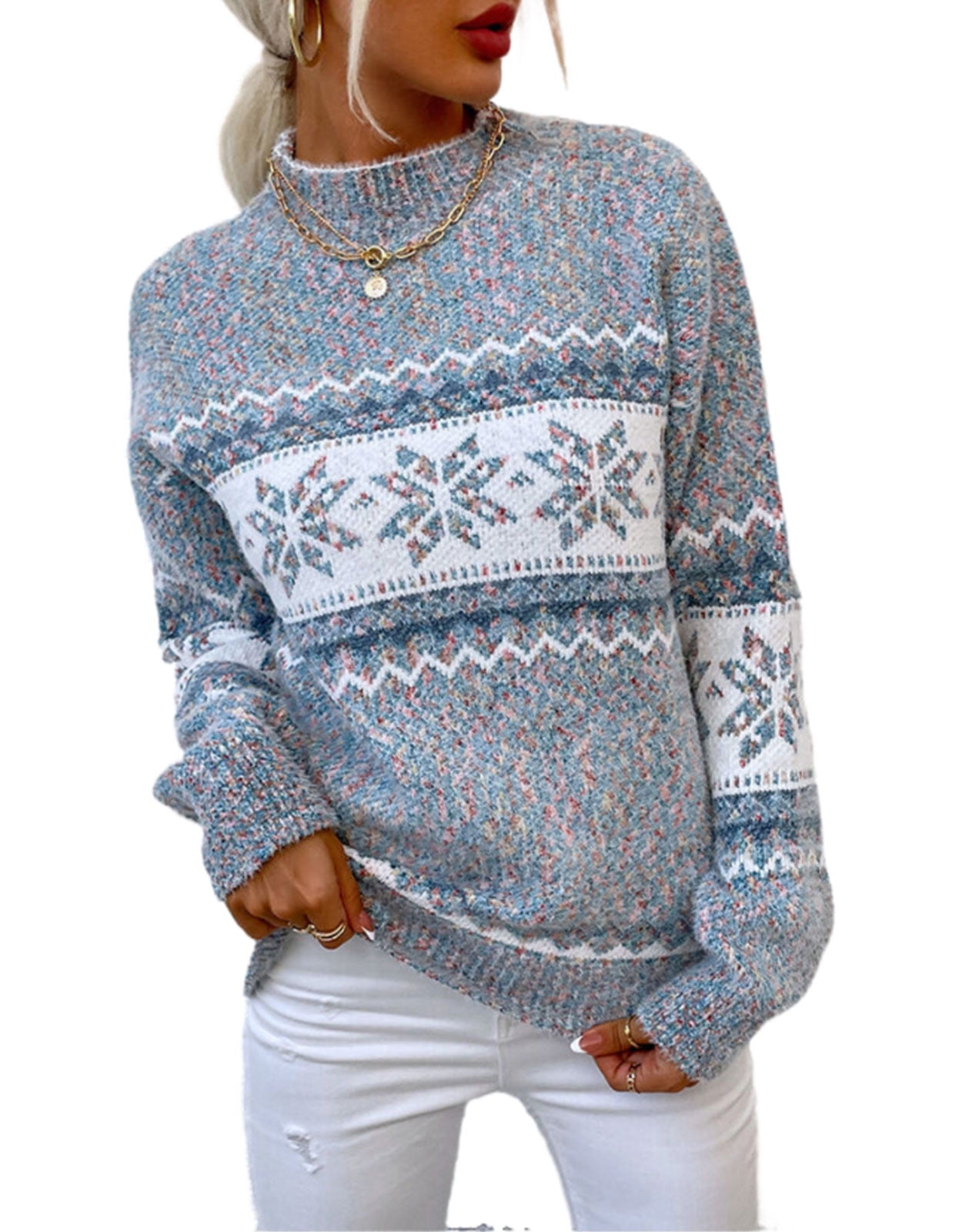 Women Sweater Mock Neck Chrismas Ugly Sweater Chunky Knit Xmas