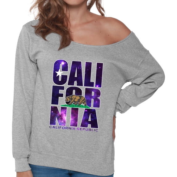 Women Sweater Off Shoulder California Galaxy - S M L XL 2XL California Sweatshirt Gift USA State Graphic Tee Long Sleeve