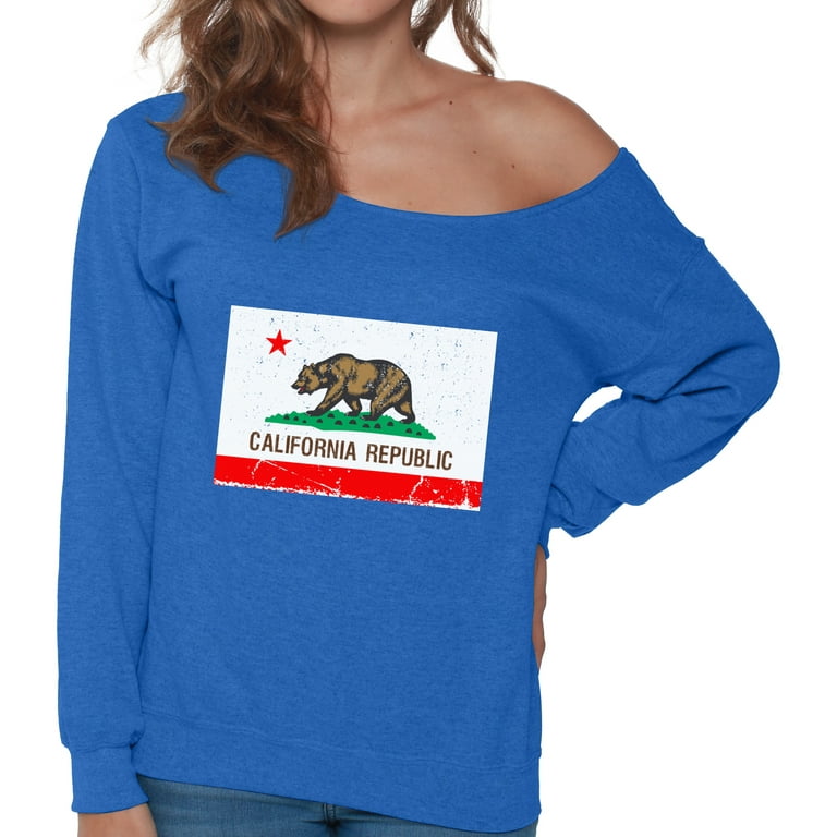 Women Sweater Off Shoulder California Republic Flag S M L XL 2XL