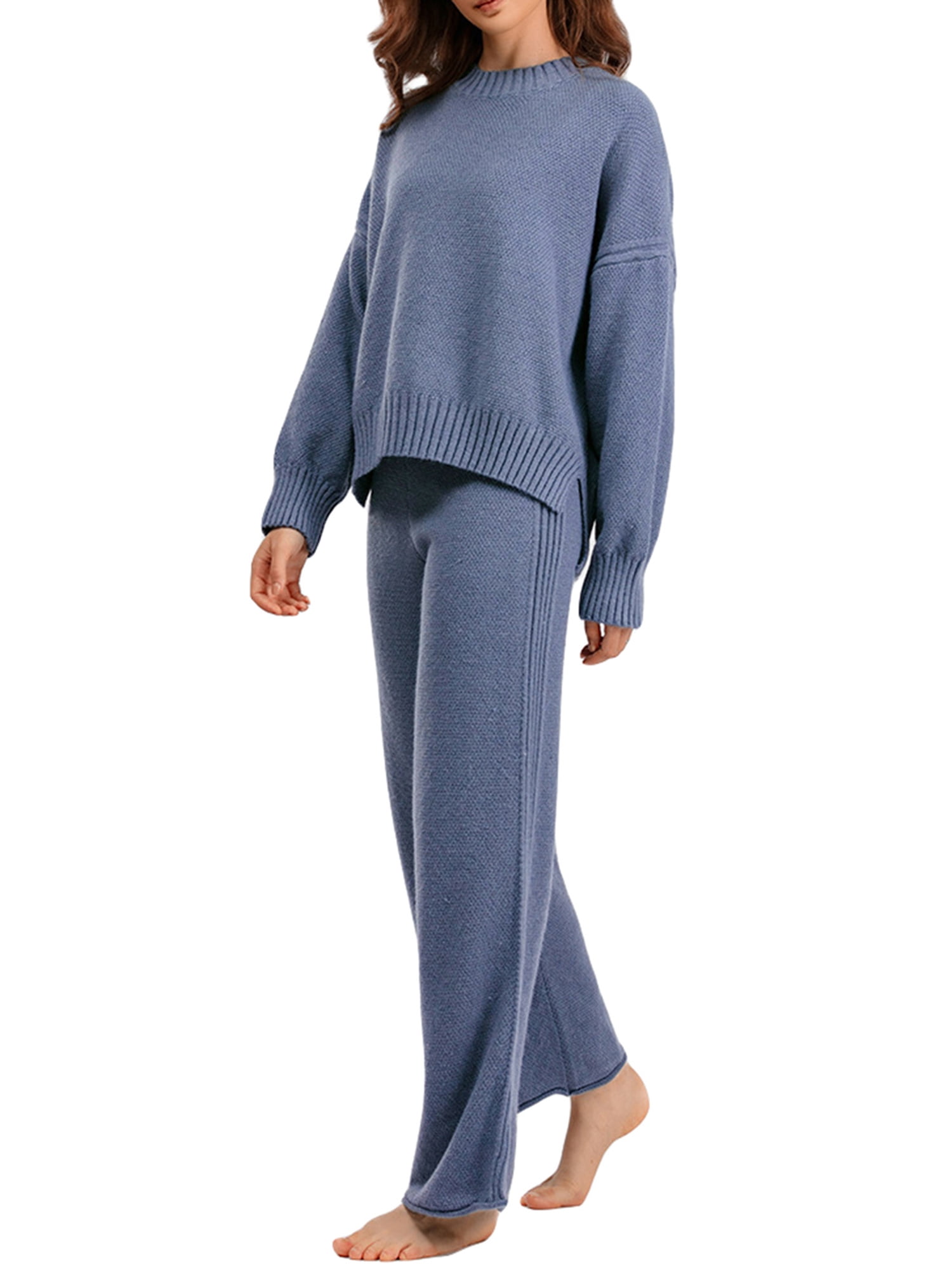 Women Sweater Set 2 Piece Outfits Chunky Knit Pullover Sweater High