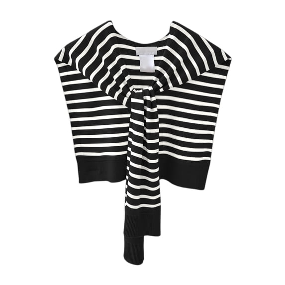 Women Sweater Shawl Wraps Y2K Knitted Tie Up Knotted Shoulder Cape Travel Casual Striped Scarf Trendy Streetwear Black One Size