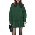 thumbnail image 1 of Women Sweater Skirt Sets 2 Pieces Outfits Loose Fit Pullover Sweater Knitted Mini Skirt Green L, 1 of 7
