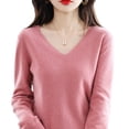 thumbnail image 1 of Women Sweater Spring Autumn Knitted Pullovers V-neck Slim Fit Bottoming Shirts Solid Soft Knitwear Jumpers Basic Sweaters 2023, 1 of 7