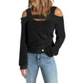 thumbnail image 1 of Women Sweater Tops Casual Sexy Cold Shoulder Long Sleeve Square Collar Sweatshirts Hollow Out Solid Pullover Sweaters, 1 of 4