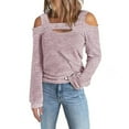 thumbnail image 1 of Women Sweater Tops Casual Sexy Cold Shoulder Long Sleeve Square Collar Sweatshirts Hollow Out Solid Pullover Sweaters, 1 of 4