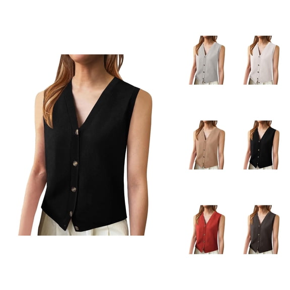 Women Sweater Vest Longline as a Tunic or Mini Dress Women's Casual Sleeveless Knitted V Neck Button Ribbed Sweater