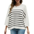 thumbnail image 1 of Women Sweaters 3/4 Sleeve Striped Printed Oversized Sweaters Casual Crewneck Lightweight Knit Tops Size XL, 1 of 9