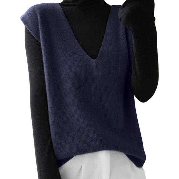 Women Sweaters Autumn Winter Women Knitted Sweater Vest Korean Sleeveless V Neck Pullover Female Vest Loose Tops Knitted Waistcoats For Women Soft Knitted Vest Sweaters