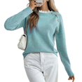 thumbnail image 1 of Women Sweaters Casual Long Sleeve Crewneck Cable Knit Oversized Crochet Sweater Pullover Tops Blue M, 1 of 9