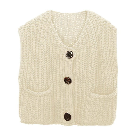 Women Sweaters Casual Sleeveless Knit Cardigan Vest Button Fall Outerwear,Beige,S