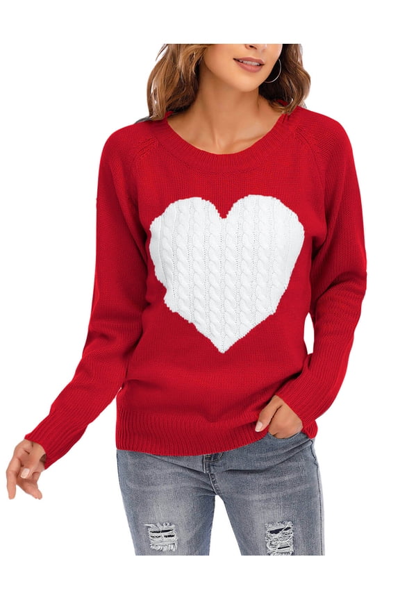 Sweaters for Women Crew Neck Womens Sweaters Heart Embroidery Winter Sweaters Alsol Lamesa