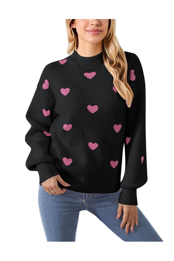 Women Sweaters Crewneck Cute Heart Valentine's Day Long Sleeve Knitted Sweaters Winter Pullover Sweaters Alsol Lamesa